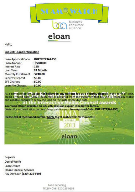 BCA Scam Watch: eLoan Financial Services